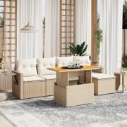 vidaXL Soffgrupp för trädgården med dynor 6 delar beige konstrotting