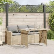 vidaXL Matgrupp för trädgården med dynor 2 delar beige konstrotting