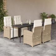 vidaXL Matgrupp för trädgården med dynor 5 delar beige konstrotting