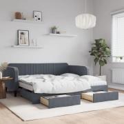 vidaXL Dagbädd utdragbar med lådor mörkgrå 90x190 cm sammet