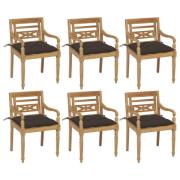 vidaXL Bataviastolar med dynor 6 st massiv teak
