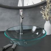 vidaXL Handfat med kran och tryckavlopp klart härdat glas