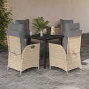 vidaXL Matgrupp för trädgården med dynor 5 delar beige konstrotting