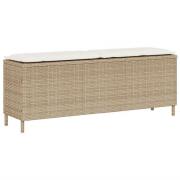 vidaXL Trädgårdsbänk med dyna beige 110x30x40,5 cm konstrotting