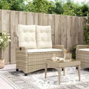 vidaXL Justerbar trädgårdsbänk med dynor beige konstrotting