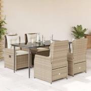 vidaXL Matgrupp för trädgården med dynor 5 delar beige konstrotting