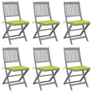 vidaXL Hopfällbara trädgårdsstolar med dynor 6 st massivt akaciaträ
