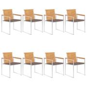 vidaXL Trädgårdsstolar med dynor 8 st massiv teak