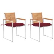 vidaXL Trädgårdsstolar 2 st med dynor massiv teak och stål