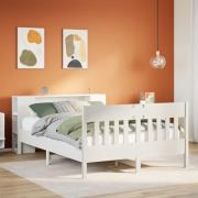vidaXL Säng med bokhylla utan madrass vit 120x190 cm massiv furu