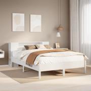 vidaXL Säng med bokhylla utan madrass vit 120x200 cm massiv furu