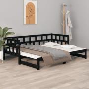 vidaXL Bäddsoffa svart massiv furu 2x(90x200) cm