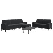 vidaXL Soffgrupp med dynor och bolster 3 delar svart sammet
