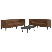 vidaXL Soffgrupp chesterfield 2 delar bolsterkuddar brun konstmocka
