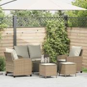 vidaXL Soffgrupp för trädgården med dynor 6 delar beige konstrotting