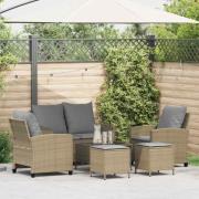 vidaXL Soffgrupp för trädgården med dynor 6 delar beige konstrotting