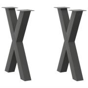 vidaXL Matbordsben X-formade 2 st antracit 50x(72-73) cm stål