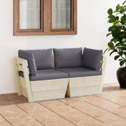 vidaXL Pallsoffa 2-sits med dynor granträ