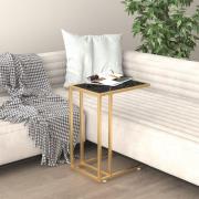 vidaXL Sidobord till datorbord svart marmor 50x35x65 cm härdat glas