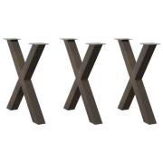 vidaXL Matbordsben X-formade 3 st naturstål 80x(72-73) cm stål