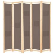 vidaXL Rumsavdelare 5 paneler 200x170x4 cm brun tyg