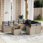 vidaXL Soffgrupp för trädgård med dynor 10 delar beige konstrotting