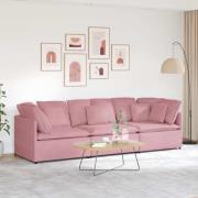 vidaXL Modulsoffa med dynor sammetsrosa