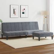 vidaXL Bäddsoffa 2-sits med fotpall mörkgrå sammet