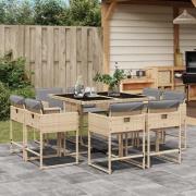 vidaXL Matgrupp för trädgården med dynor 9 delar mixbeige konstrotting