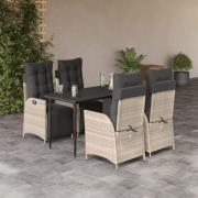 vidaXL Matgrupp för trädgården med dynor 5 delar ljusgrå konstrottning