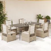 vidaXL Matgrupp för trädgården med dynor 7 delar beige konstrotting