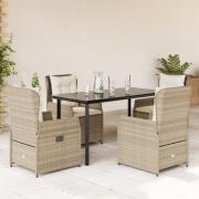 vidaXL Matgrupp för trädgården med dynor 5 delar beige konstrotting