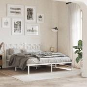 vidaXL Sängram med huvudgavel metall vit 150x200 cm