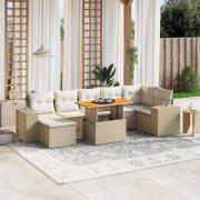 vidaXL Matgrupp för trädgården med dynor 8 delar beige konstrotting