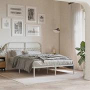 vidaXL Sängram med huvudgavel metall vit 135x190 cm