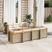 vidaXL Matgrupp för trädgården med dynor 8 delar beige konstrotting