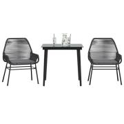 vidaXL Matgrupp för trädgård med dynor 3 delar svart konstrotting&glas