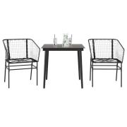 vidaXL Matgrupp för trädgården 3 delar svart konstrotting och glas