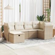vidaXL Soffgrupp för trädgården med dynor 6 delar beige konstrotting