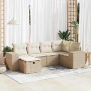 vidaXL Soffgrupp för trädgården med dynor 6 delar beige konstrotting