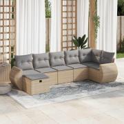 vidaXL Matgrupp för trädgården med dynor 7 delar beige konstrotting