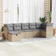 vidaXL Matgrupp för trädgården med dynor 7 delar beige konstrotting