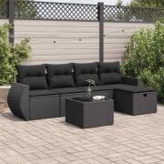 vidaXL Loungegrupp med dynor 6 delar svart konstrotting