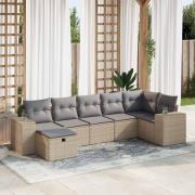 vidaXL Matgrupp för trädgården med dynor 7 delar beige konstrotting