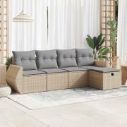 vidaXL Soffgrupp för trädgården med dynor 5 delar beige konstrotting