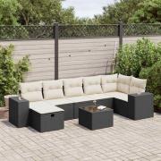 vidaXL Loungegrupp för trädgården med dynor 8 delar svart konstrotting