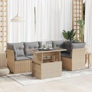 vidaXL Soffgrupp för trädgården med dynor 6 delar beige konstrotting