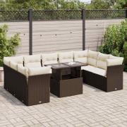 vidaXL Loungegrupp 10 delar med brun dynor konstrotting