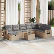 vidaXL Soffgrupp för trädgården med dynor 9 delar beige konstrotting