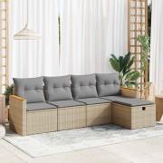 vidaXL Soffgrupp för trädgården med dynor 5 delar beige konstrotting